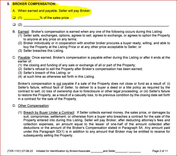 Listing agreement between seller and seller's broker